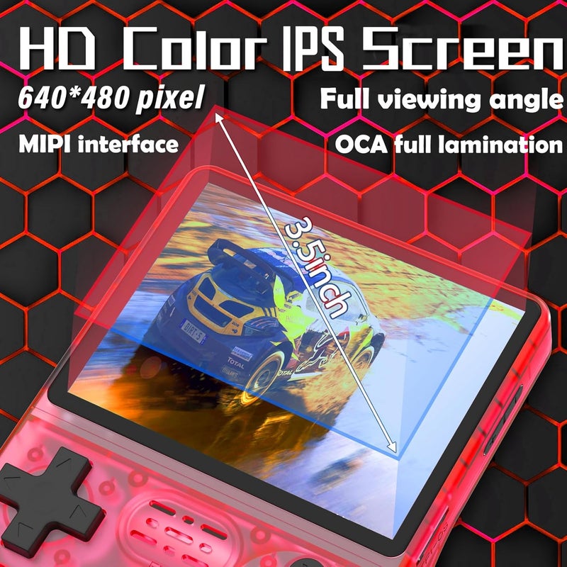 FVBADE [30000 in 1] R40S PRO Handheld Game Console 3.5 inch IPS Screen Mini Retro Console 3800mAh Portable Pocket Arcade 45+ Mainstream Emulator 256G TF Card Transparent.(Red) - Image 3